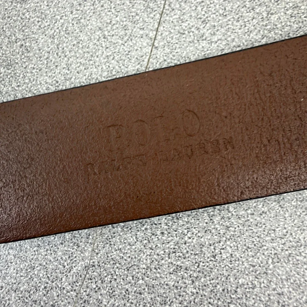 Polo Ralph Lauren Belt Mens 34 Brown Leather Silver Tone Buckle Dress Casual